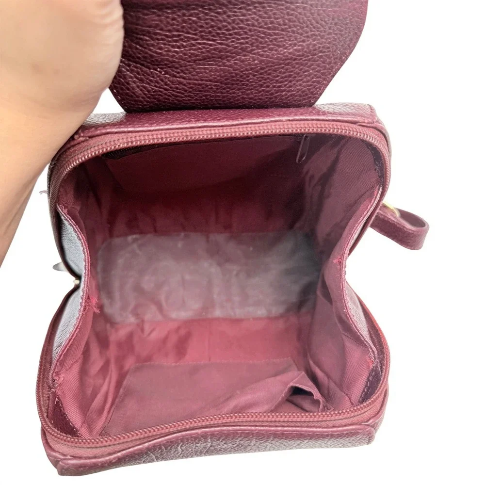 Vintage Burgundy Pebbled Leather Mini Backpack 70s Classic Academia Luxury